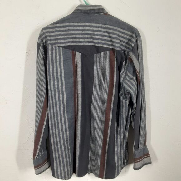 Vintage Karman Flannel Pearl Snap Shirt Mens Large Gray Plaid Long Sleeve - Picture 6 of 8